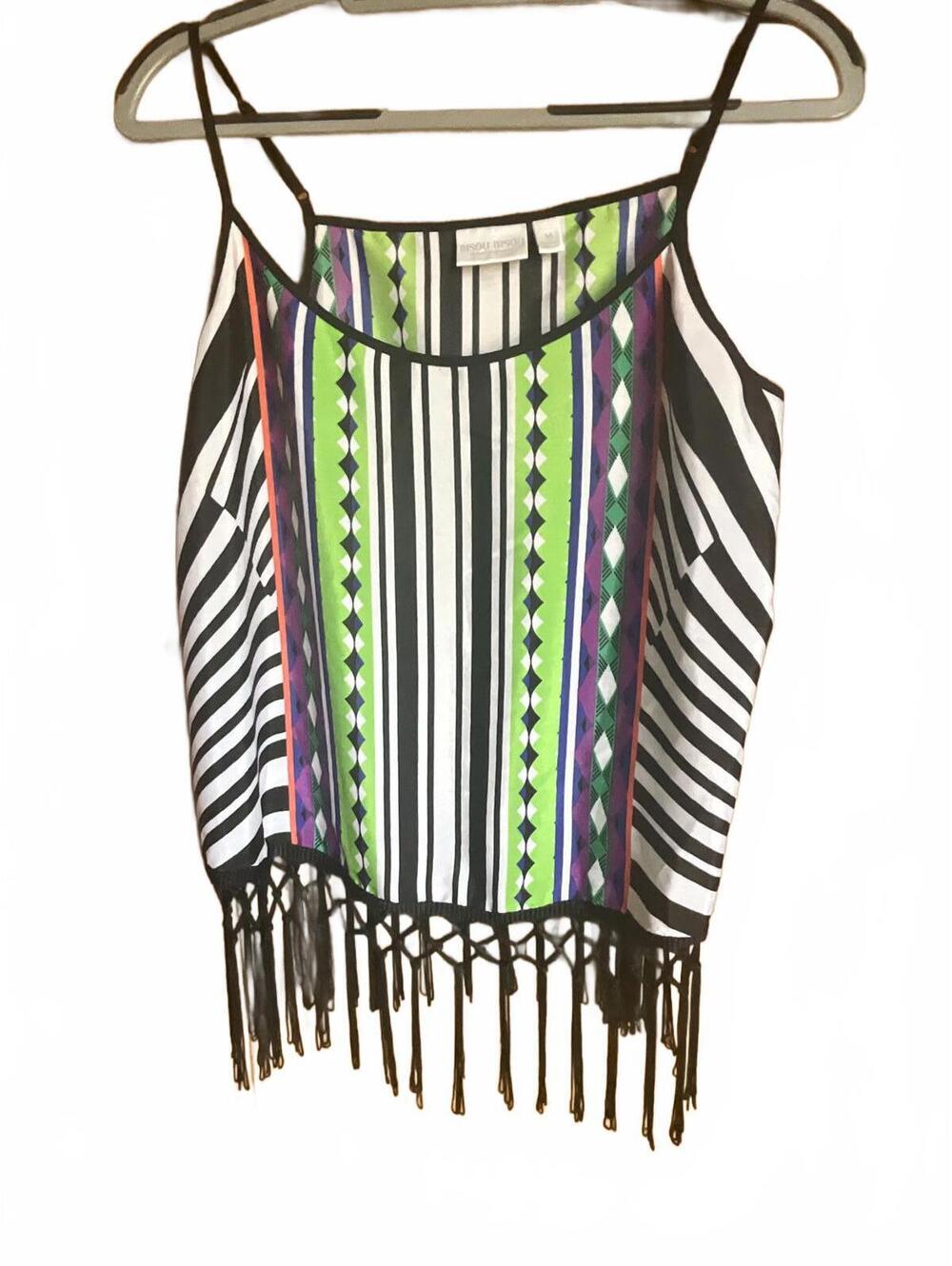 Bisou Bisou Geometric Print Fringe Tank Top  M